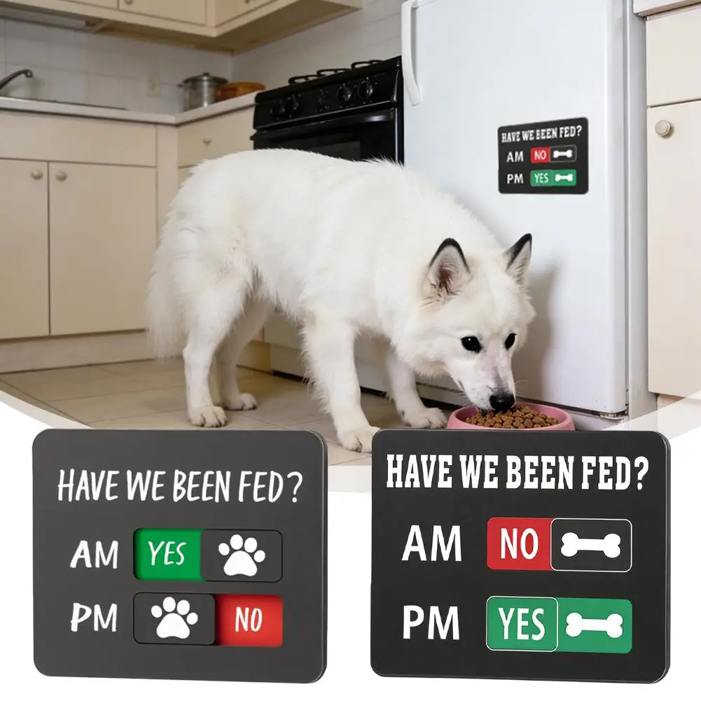 Pet Feeding Reminder Sign Acrylic Hanging Ornament With AM PM Slider For Cat Dog Fridge Magnet