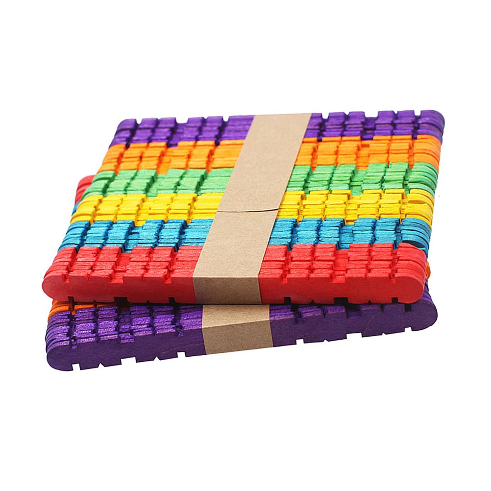 

50pcs Wooden Craft Sticks 4 Bags Kids DIY Popsicle Colored Non Waxed Clean Environmental Smooth Surface Safe Durable Classroom