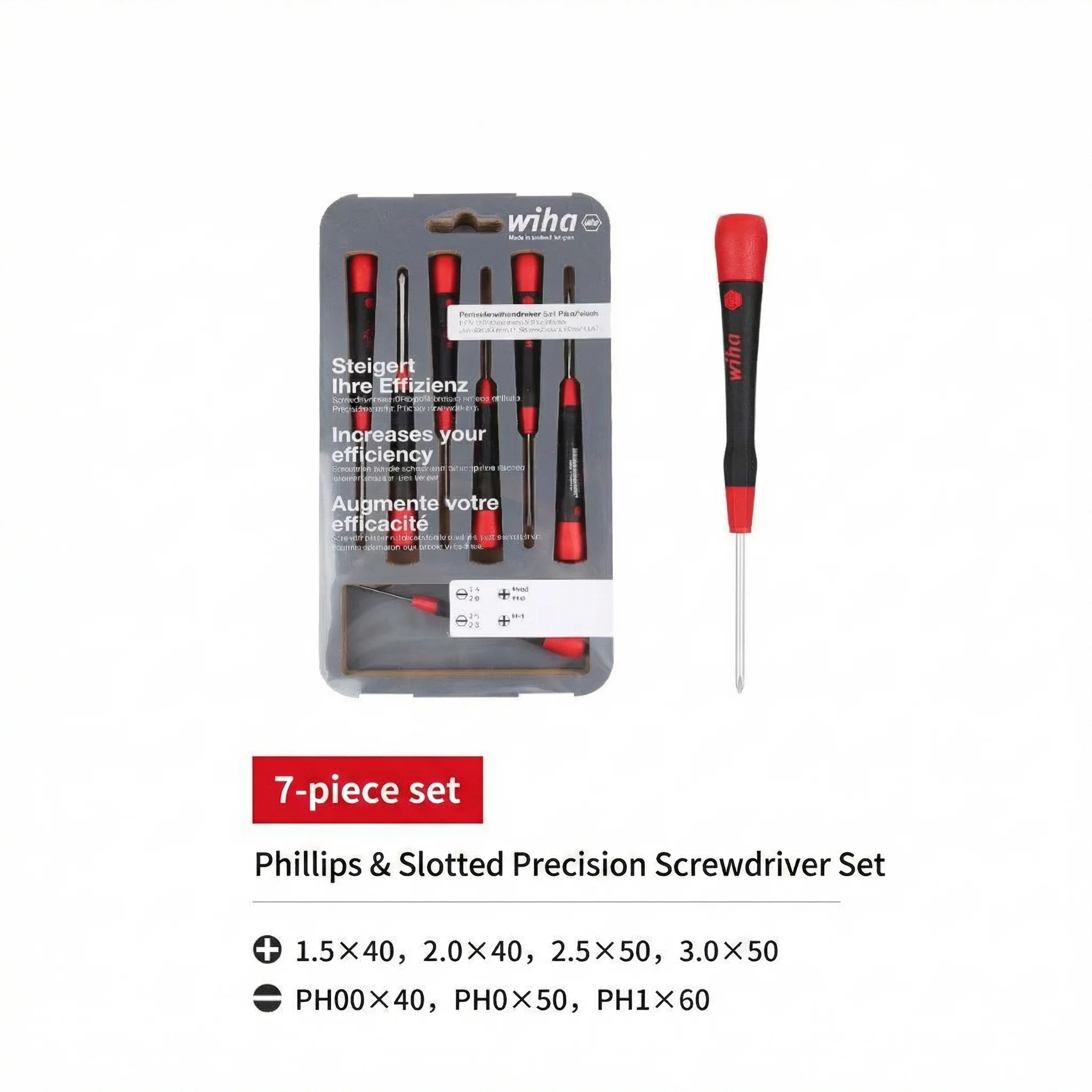 Wiha PicoFinish SL/PH Fine Screwdriver Set, 7 Piece 42990, Ideal for Delicate and High-precision Tasks In Precision Mechanics