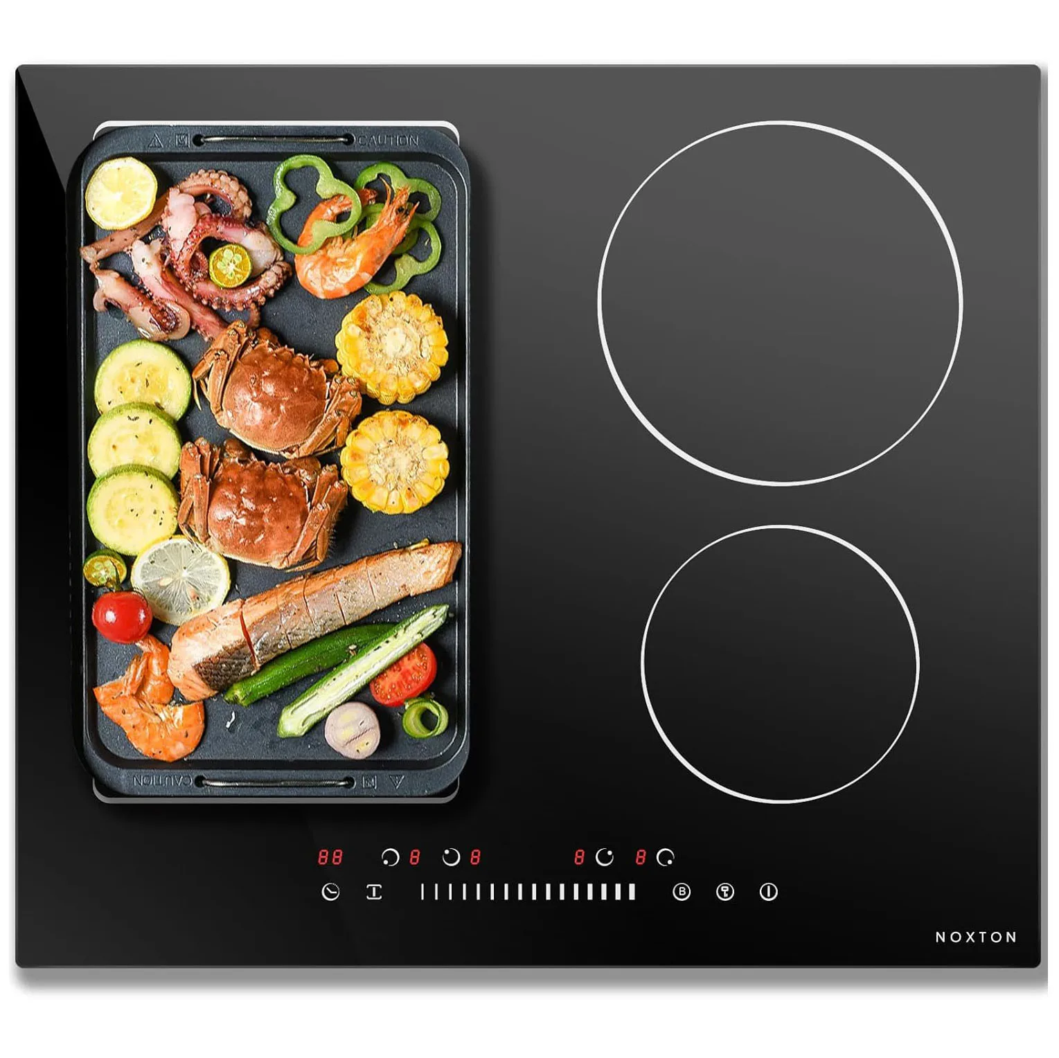 NOXTON 24-Zoll-Induktionskochfeld, 4 Brenner mit Flexzone, Power Boost, Pause, 9 Leistungsstufen, Sicherheitsschloss, 7200 W, 240 V, hart verdrahtet