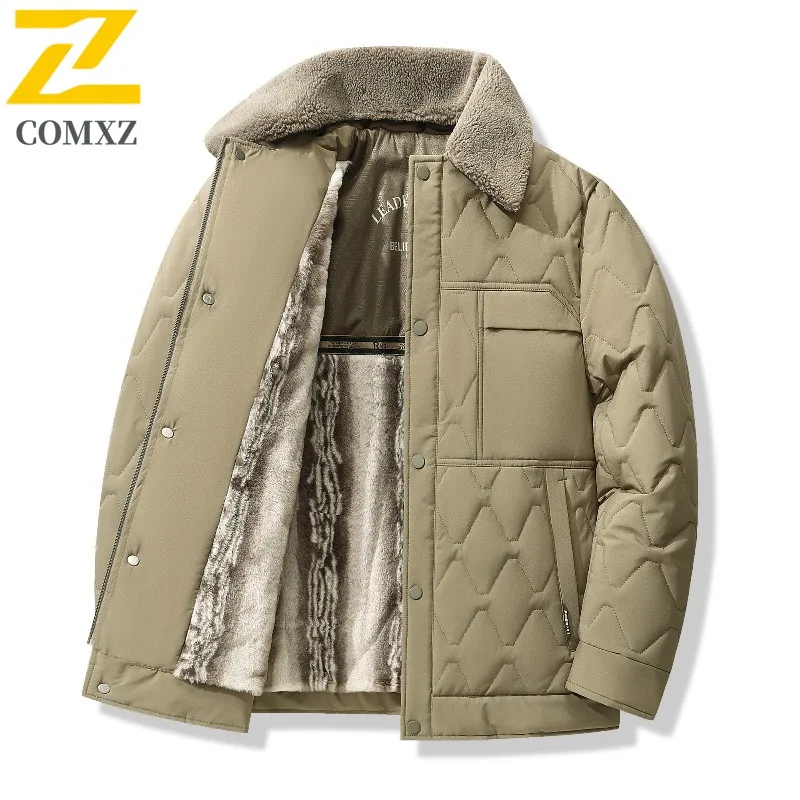 

COMXZ Men Bread Jacket Fur Collar High Quality Luxury Windproof Lightweight Work Winter Jacket Snow Cold Proof Quilted Jacket