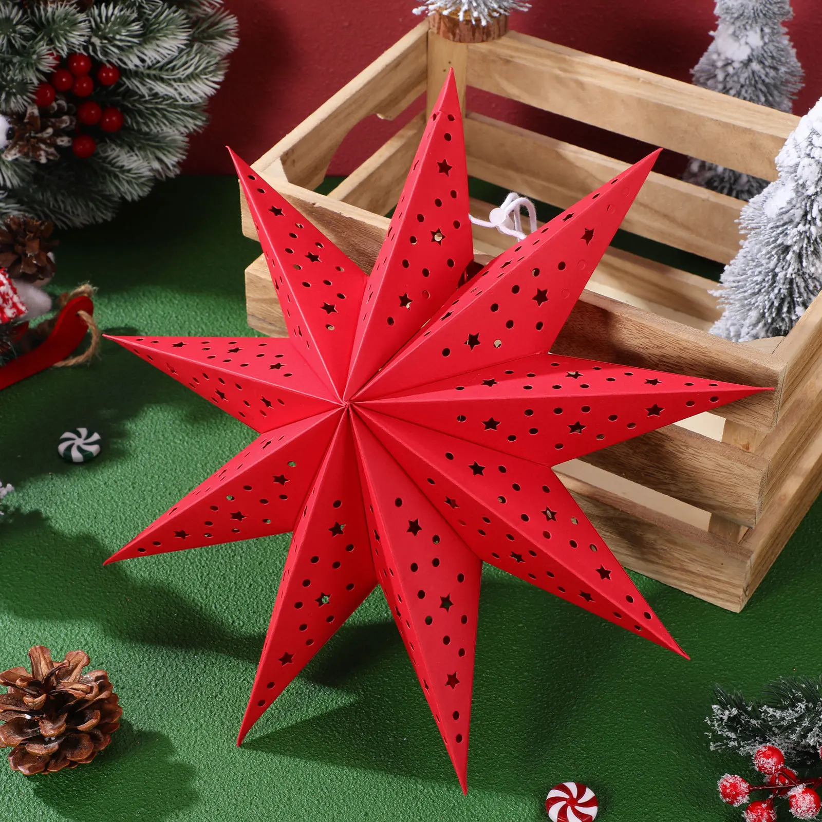 โคมไฟกระดาษรูปดาว 3 ชิ้น สำหรับตกแต่งคริสต์มาส โคมไฟแขวนตกแต่ง 3 มิติ สำหรับห้องนั่งเล่น ใช้ในงานเทศกาลกลางแจ้ง