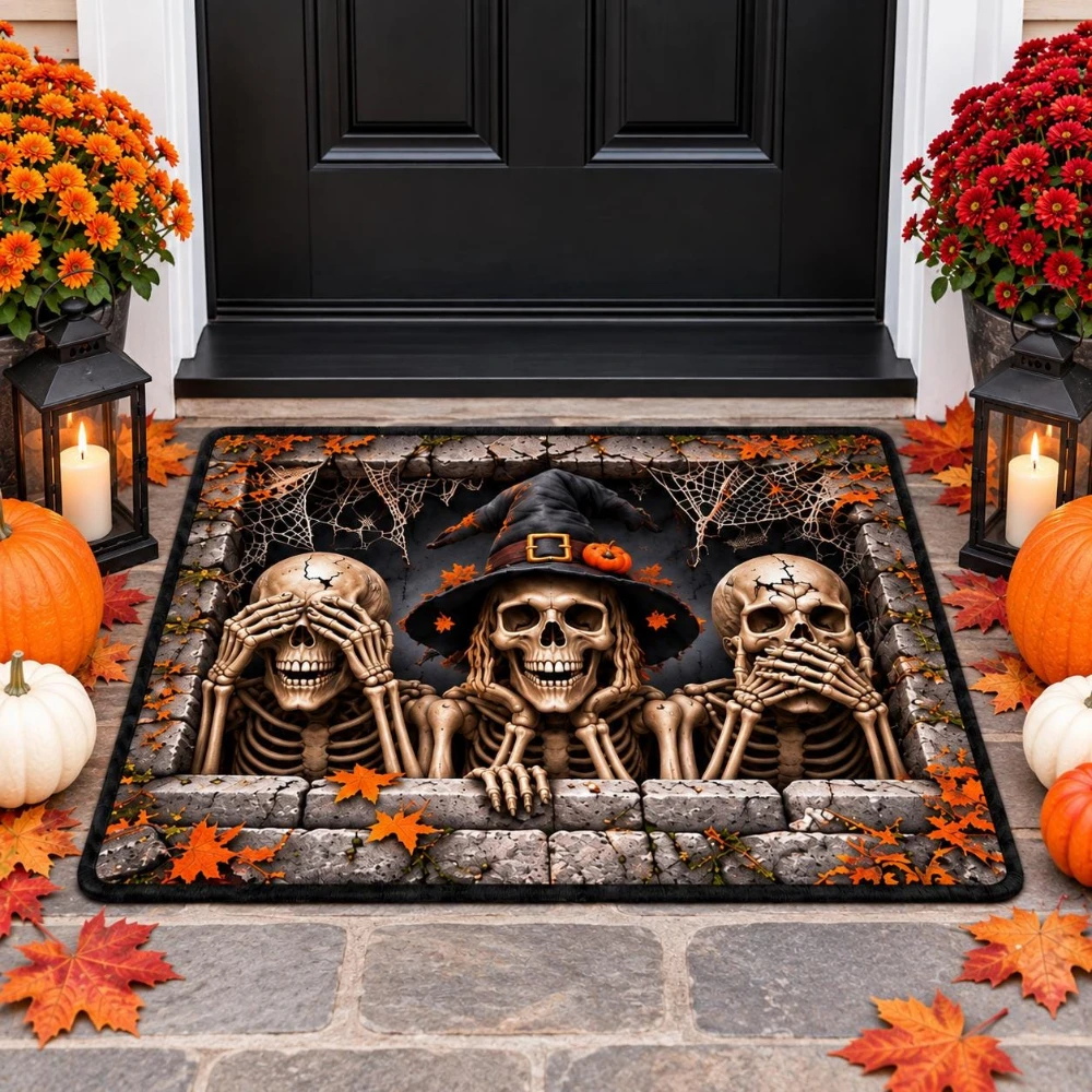 Skeleton Army Crawling Doormat Gothic Cemetery Skull Welcome Rug Horror Thriller Room Entrance Floor Mat Prank Area Rug