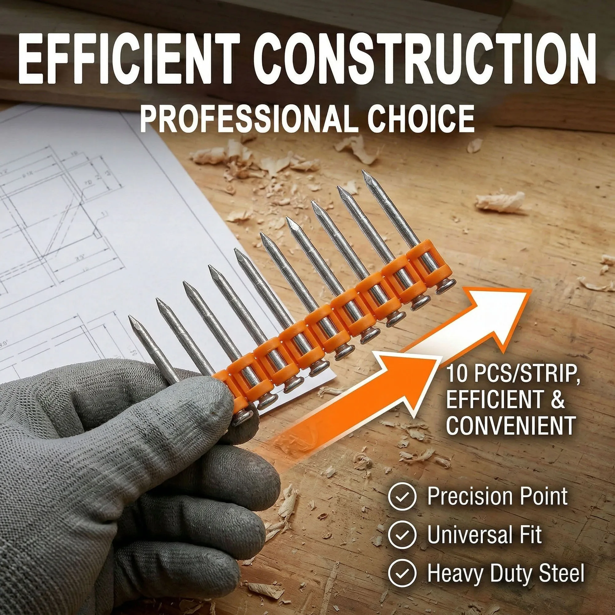 3.0mm Steel Drive Nails Concrete Fastening Pins 500PCS Plastic Collated Strip 19-38mm For Nail Gun Tool Use
