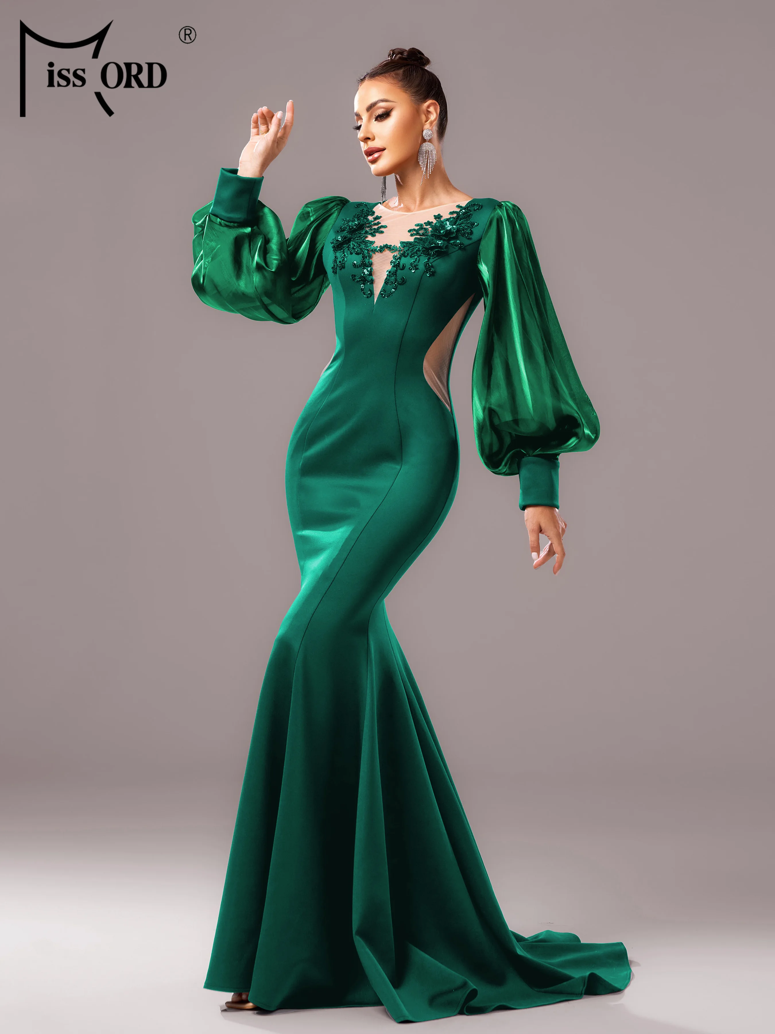 

Missord New Round Neck Lantern Sleeves Mermaid Evening Gown Wedding Birthday Party High Quality Luxury Graduation Maxi Dresses