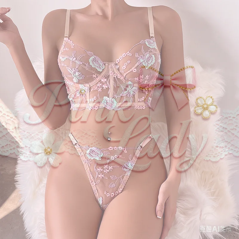 

Комплекты сексуального нижнего белья из 2 предметов для женщин, сексуальный бюстгальтер из 2 предметов с цветочной вышивкой в стиле бохо + трусики, комплекты нижнего белья