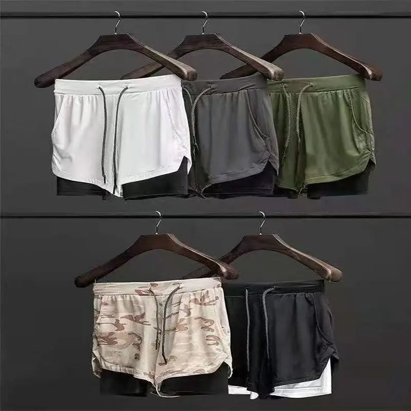 2025 صيف جديد الرجال السراويل الرياضية طبقة مزدوجة التجفيف السريع أجهزة لياقة خارجية التدريب كرة السلة تنفس السراويل مريحة #1