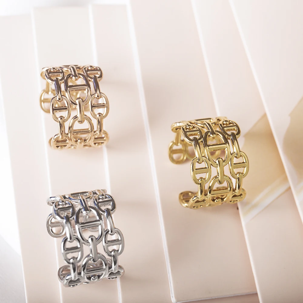 Fashionable Stainless Steel Adjustable Ring, Suitable For Women's Retro Geometric Chain Open Ring, Suitable For Men's Punk Jewel