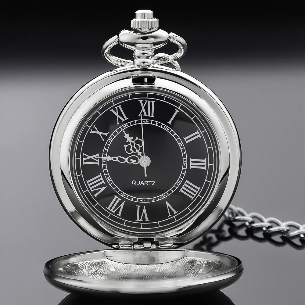 Orologio da tasca al quarzo liscio Steampunk argento nero dorato per uomo donna collana retrò ciondolo accessori gioielli regali