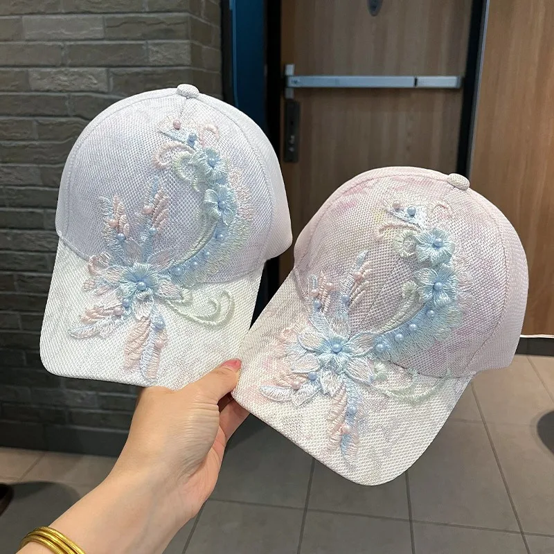 

Sunscreen Hat Summer Trendy Sweet Flower Embroidered Women's Baseball Hat Summer Thin Sunshade Duck Tongue Hat