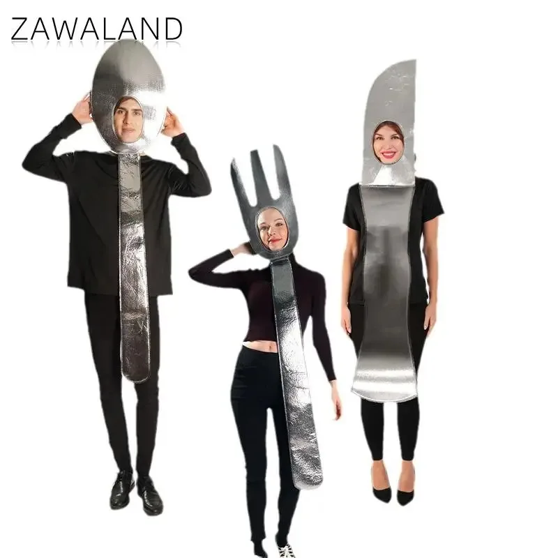 

Zawaland Knives Forks and Spoons Cosplay Costume Carnival Disguisement Wear Couple Fancy Tableware Outfit Stage Performance Suit