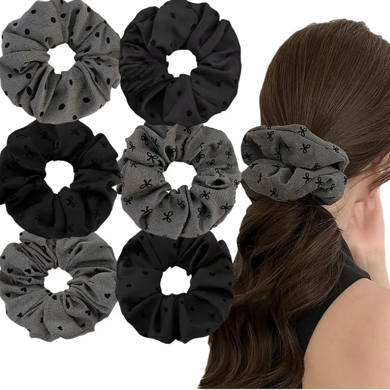 Elegantes bedrucktes Haarband mit Schleife, Herz und Punkten für Damen und Mädchen, süßes Haarschmuck-Scrunchie, modisches Haar-Accessoire