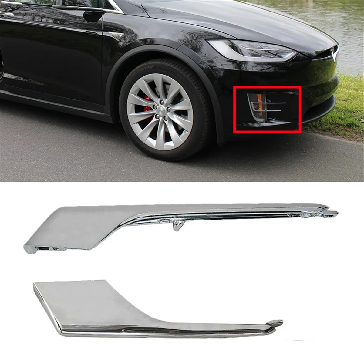 Car Front Bumper Fog Lamp Chrome Trim Strip 1049609-00-F 1049610-00-F 1049611-00-F 1049612-00-F for Tesla Model X 18-22