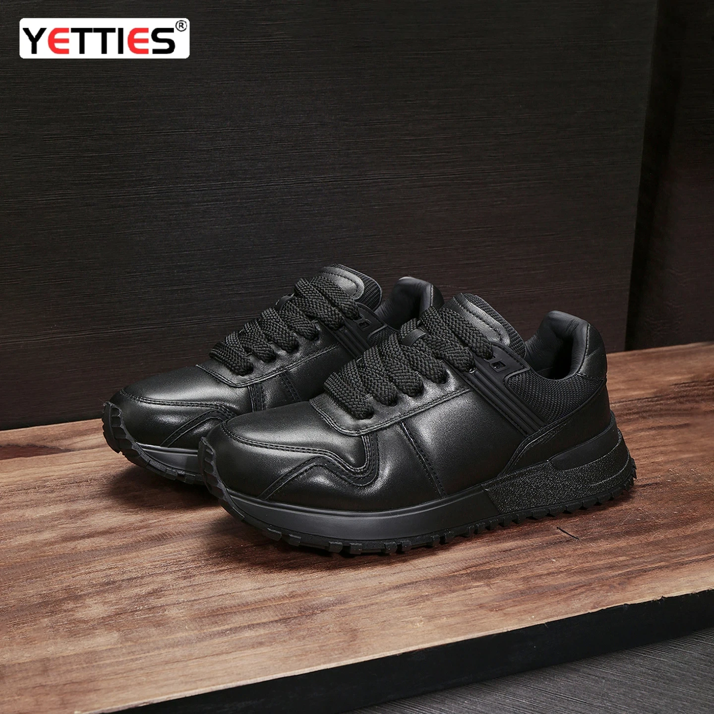 Men  Spring Genuine Leather Dad Sneakers Height-Increasing Breathable Lace-Up Casual Shoes Fashion Lightweight Comfort Footwear