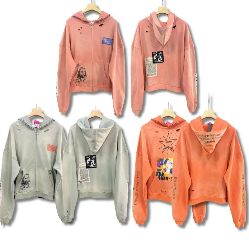 2026ss Vintage PALY Hoodies High Quality Hole Distressed Casual Men Women Pullover Hoody Streetwear