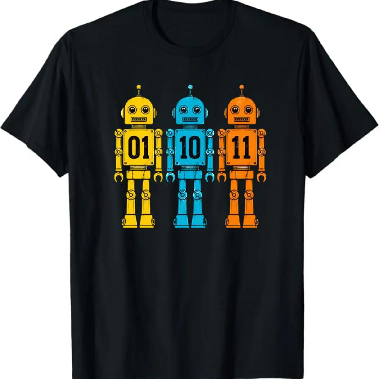 Binary Code Robots 01 10 11 T Shirt Coding Geek Programmer Robot Funny vintage Washed Slightly graphic fashion Breathable