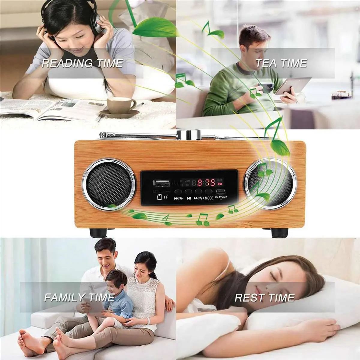 #(Upgraded)Wireless Wooden Retro Speaker Radio Subwoofer Home Sound Column Bluetooth Music Center Support USB/TF/FM
