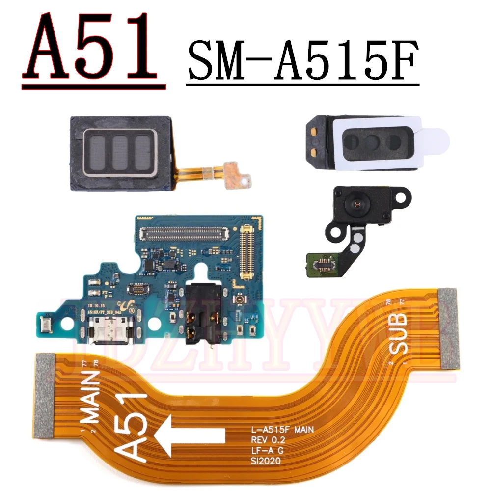 Placa de puerto de carga USB para Samsung A51 4G A515F auricular altavoz timbre Sensor de huellas dactilares placa base Cable flexible