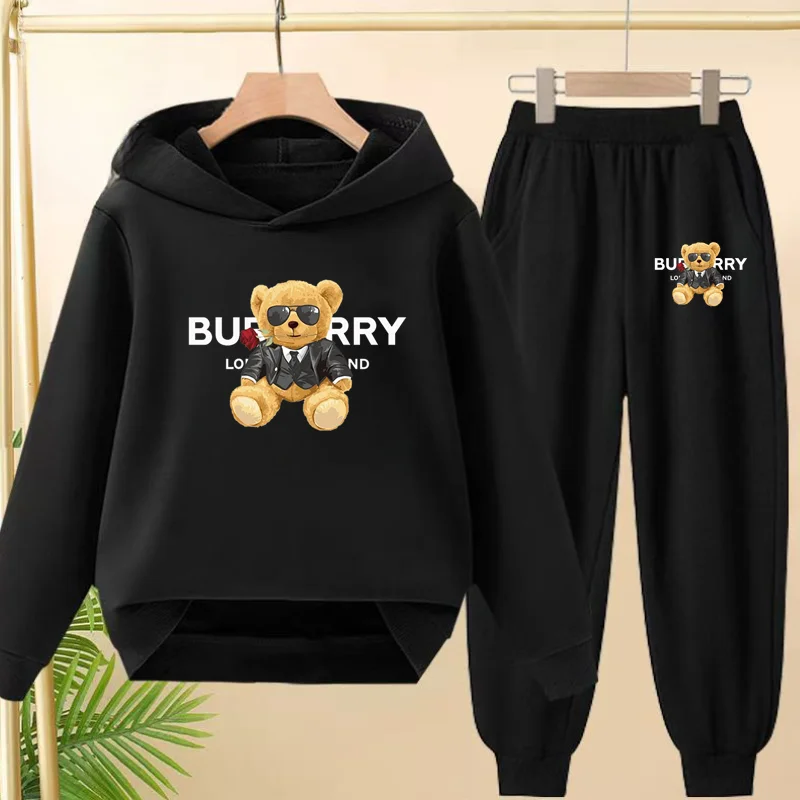 

Children's Hoodies Sets Autumn Winter Cartoon Bear Printed Boys Girls Sweatsuit Kids Breathable Pullover and Pant Two Piece Set