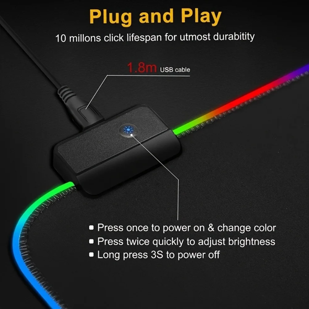 8 Lighting Modes RGB Ergonomic Mouse Pad Gaming Mouse Pad Smooth Surface and Non-slip Rubber Base for Computer, Office and Home
