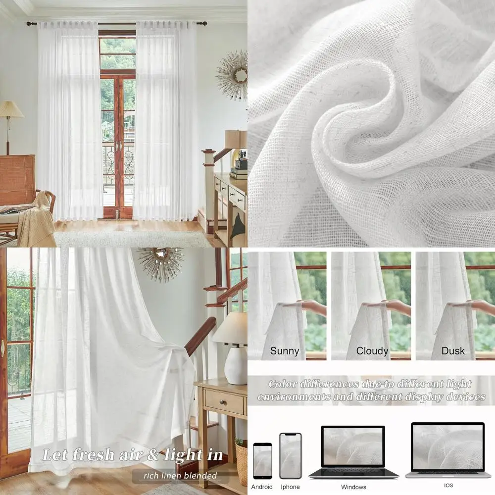 

Очень широкие 84 прозрачные льняные шторы, комплект из 2 панелей, фильтр света, ширина 9 футов x 108, длина для гостиной, стиль фермерского дома в деревенском стиле