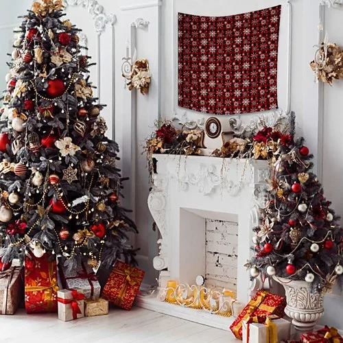 Henge Christmas Christmas Red Black Plaid Pattern Snowflake Wall Cover