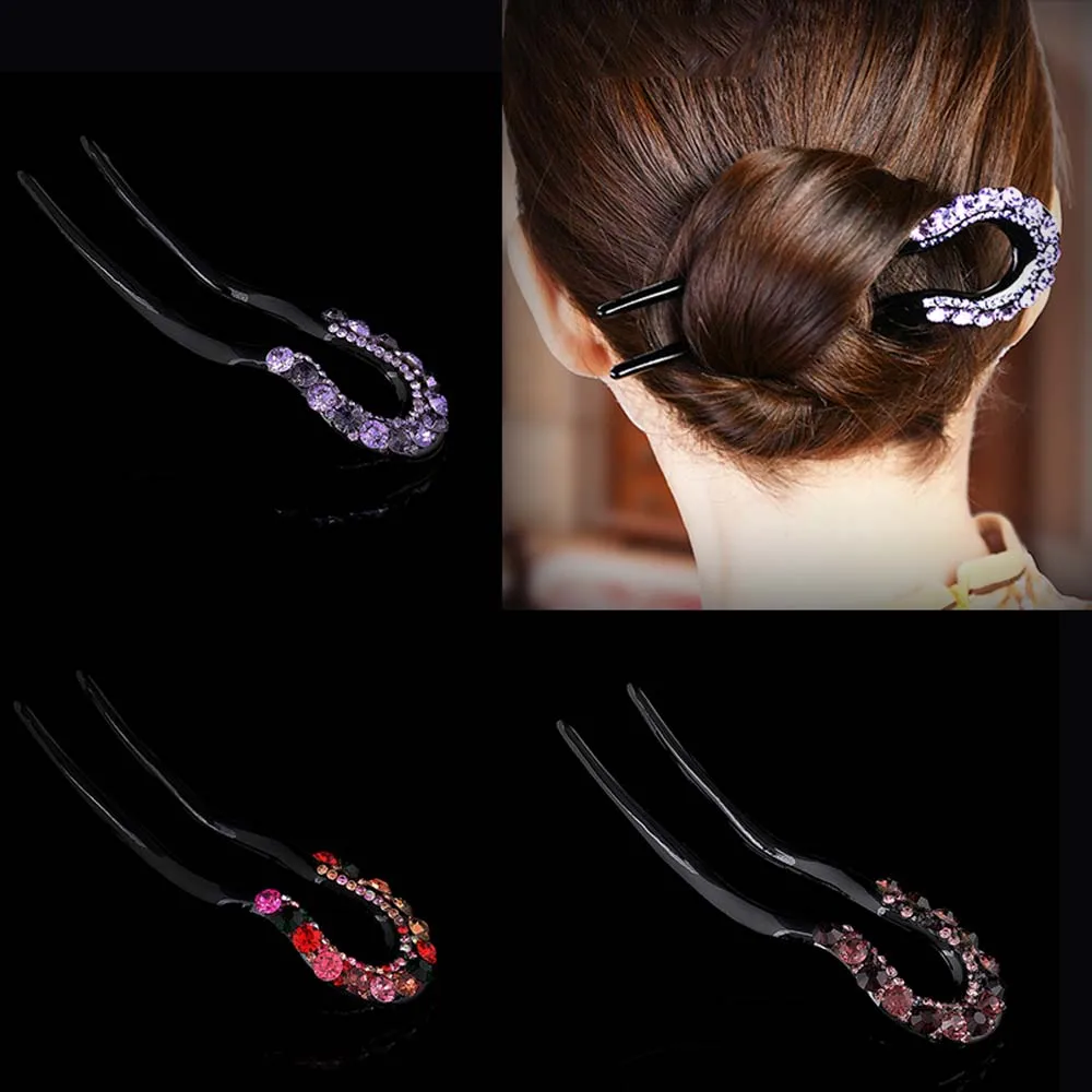 Vrouwen Retro U-Vormige Mode Strass Lady Haaraccessoires Haarstokjes Haarvork Haarspeld