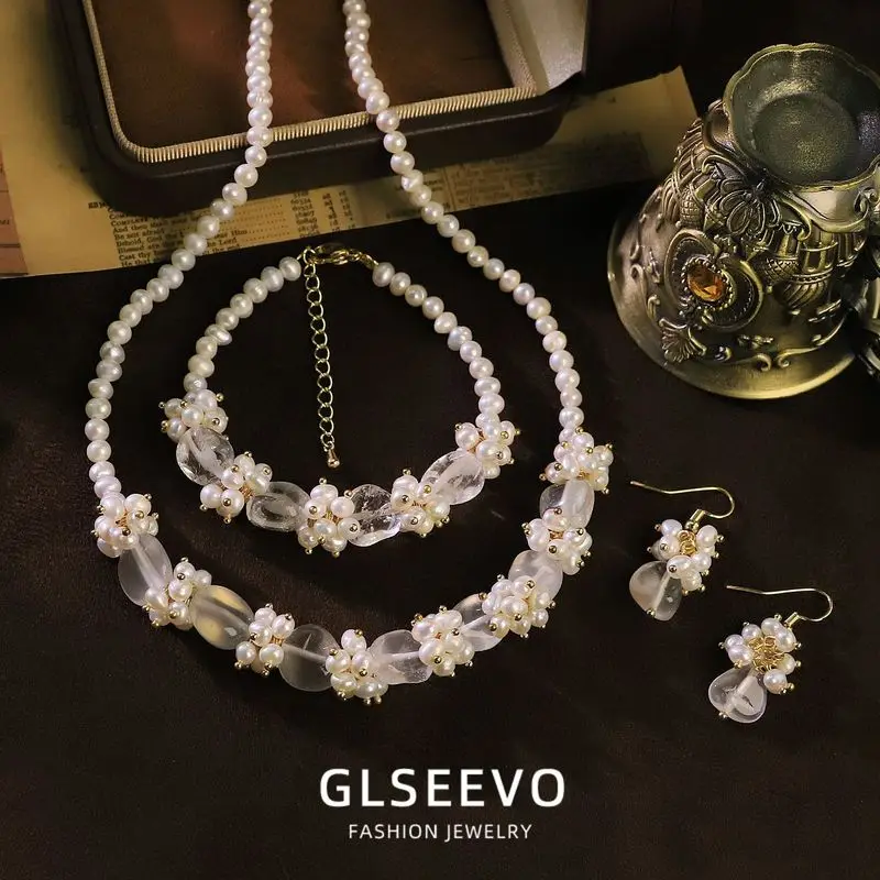 Design: A Set Of Three Pieces Including Natural Pearl Earrings White Bracelet And Necklace – A Luxuriou