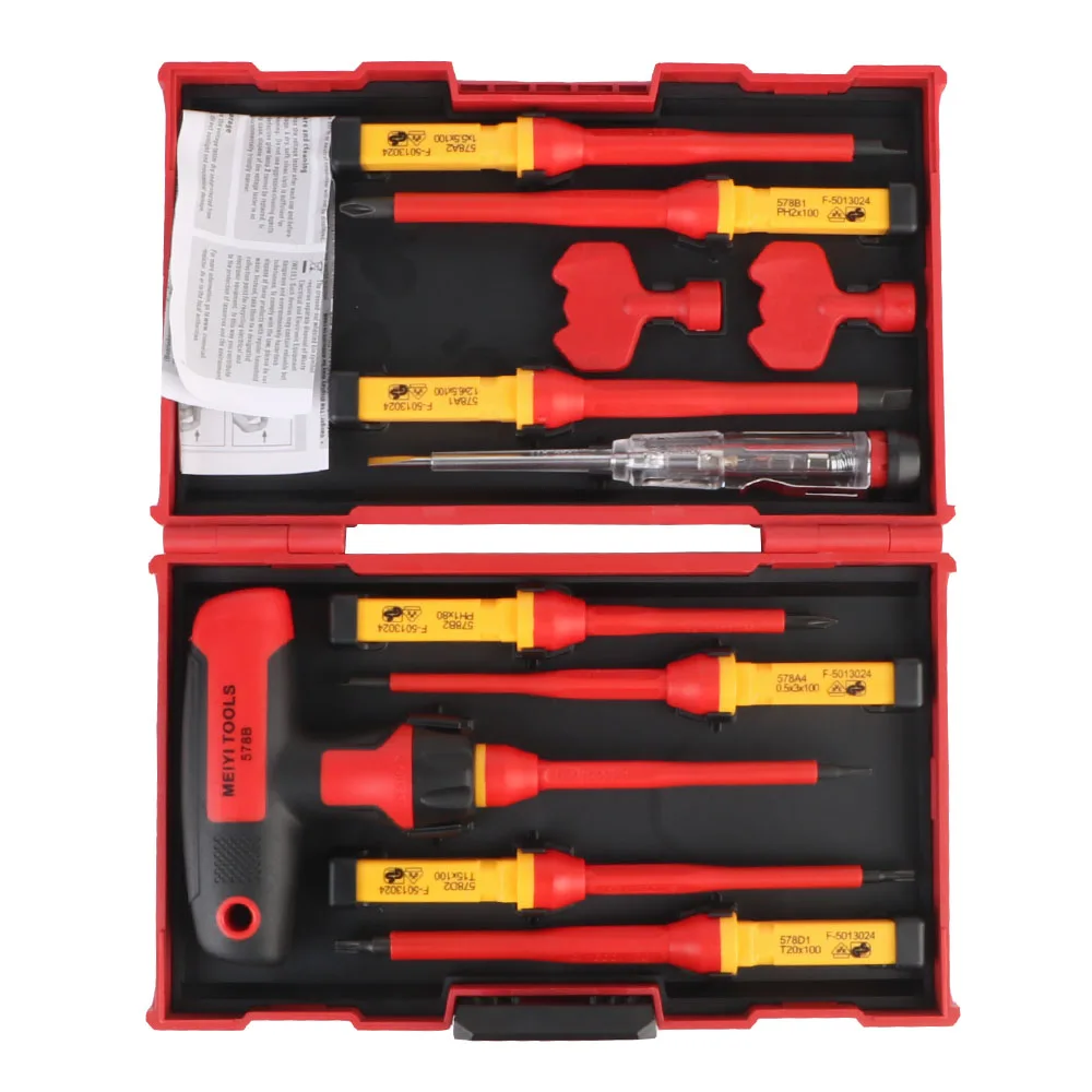 1000V CR-V Magnetic Tip T-shaped Screwdriver kits with Phillips Slotted Torx Bits Electronic Insulated