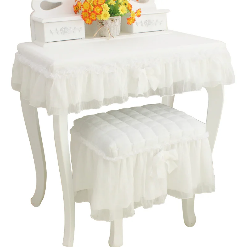 순백색 레이스 공주 스타일 드레싱 테이블 천, 장식 퀼트 식탁보, 메이크업 벤치 커버
