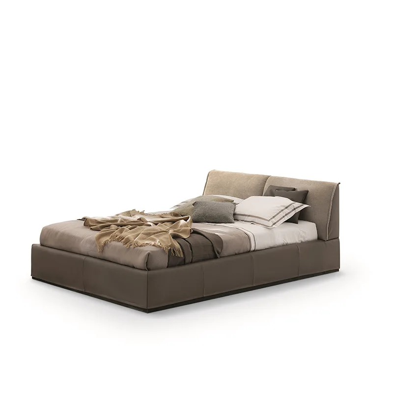 

Italian Nordic double leather bed, genuine leather, modern simplicity, atmospheric light luxury soft bed