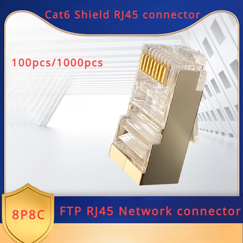 

100pcs/1000pcs RJ45 Connector 8P8C CAT6 FTP Shield Crystal Head Network Cable Reuse Module Gigabit Network Connection Joint