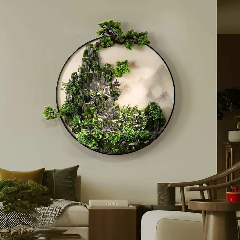

New Arrival High-End Chinese Rockery Flowing Water LED Lights Hanging Painting Luminous Decoration For Entrance Hall Wall Wall M