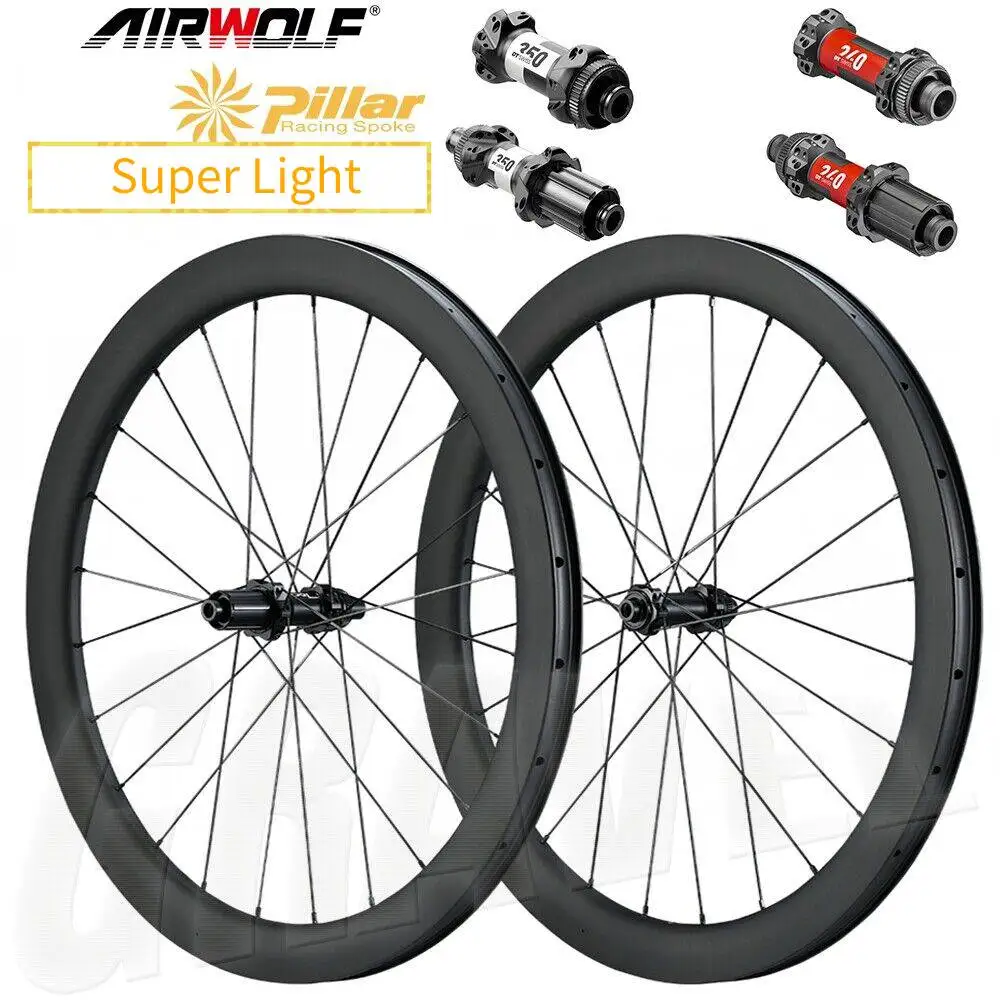 AIRWOLF 1359g Carbon Wheels 700C Cyclocross Gravel Bike T800 Carbon Wheelset Road DT350 DT240 Hook Tubeless 30//40/55/mm Deep