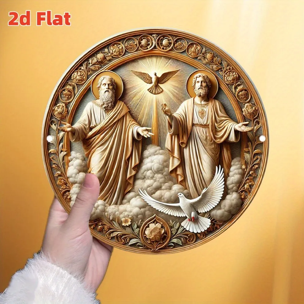 2D Flat "Trinity" Aluminum Plate –  Gold Foil Embossed | Religious Theme | Ideal for Churches, Prayer Rooms & Faith Spaces