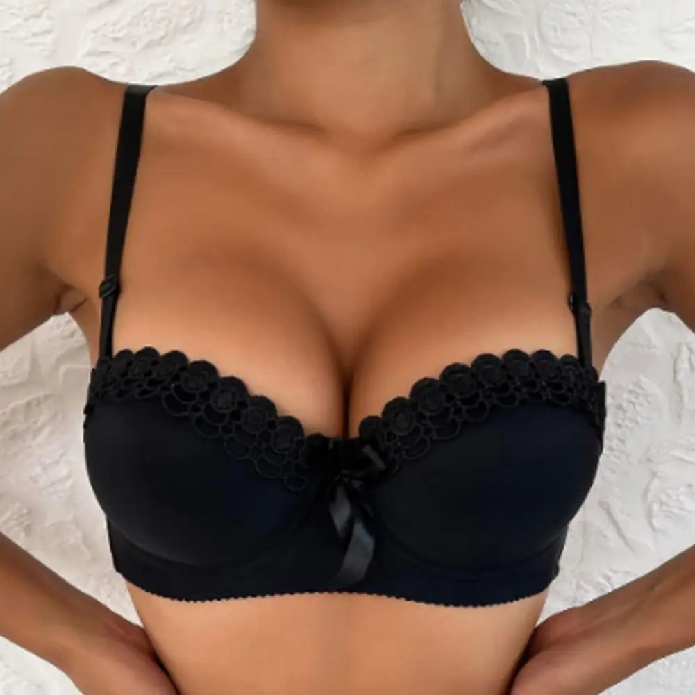 Supportive Bra with Steel Rings Lace Bralettes for Women Sexy Demi Unlined Padded Balconette Bra Push Up Underwire Supportive