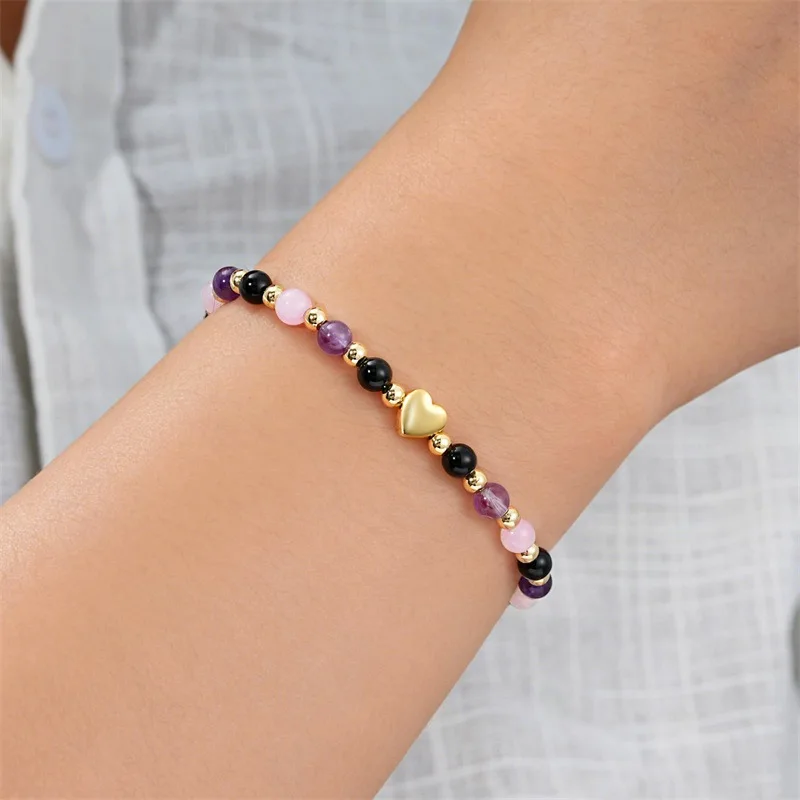 Natural Crystal Bracelet for Women, Anxiety Relief New Beginnings Triple Protection Empath Protection Jewelry Gift 6.5+2 Inches