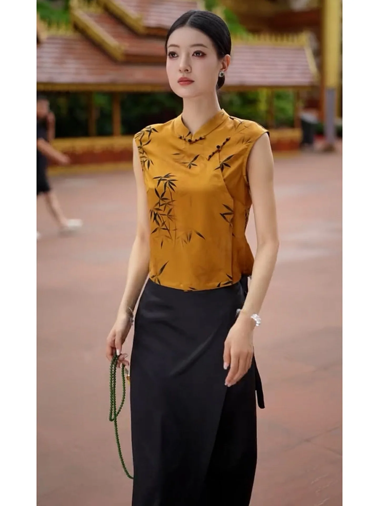 Neues chinesisches SLE-Blumendruck-Irt-Top für Damen mit lockerer Passform, gelbes Luxus-Sensation-Faionable-Top für die Herbstsaison