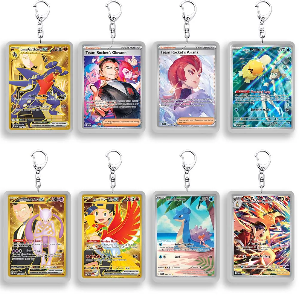 

English for Pokemon PTCG Acrylic Keychain Destined Rivals Mewtwo Nidoking Moltres Cynthia Garchomp Pendant Anime Peripheral