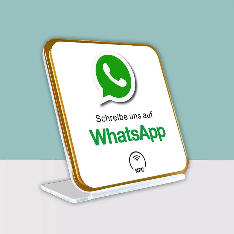 حوامل عرض الكتابة الألمانية تزيد من المراجعات الخمس نجوم الخاصة بك وعلامات مراجعة NFC وعلامات الوسائط الاجتماعية NFC Google Instagram WhatsApp