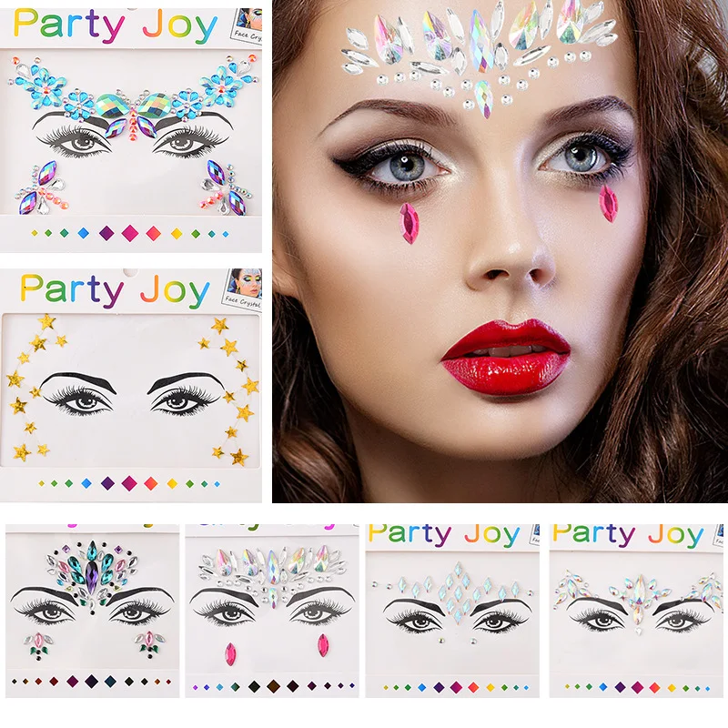 2022 New 3D Colorful Crystal Stickers Music Festival Shiny Face Decoration Party Fashion Acrylic Drill Temporary Tattoo Stickers