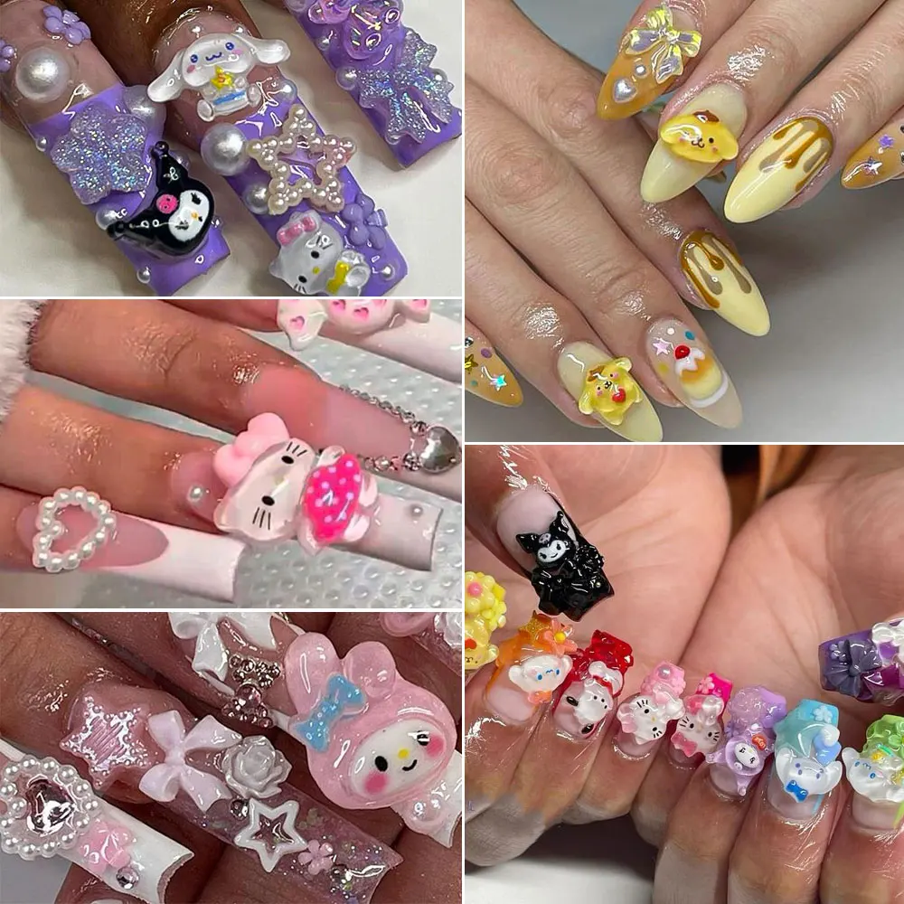 12 grade mix sanrio arco pérola kuromi decoração de unhas amor lua olá kitty morango encantos conjunto diy peças de unhas presente para menina