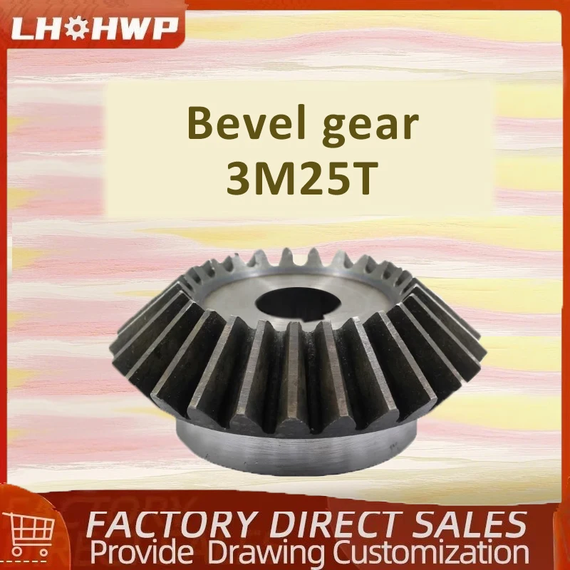 Bevel Gear 3M25T Hole15/18/20/22/24/25/28/30/32/35mm Standard Hole 45# Steel Tooth Surface Quenching Bevel Gear Screw Hole Fixed