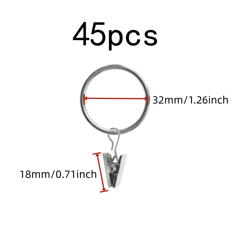 45 pcs 32mm Metal Curtain Hanger Rings with Easy Slide On Rod, ideal for Bathroom Shower Panels and Bedroom Window Curtains view 2