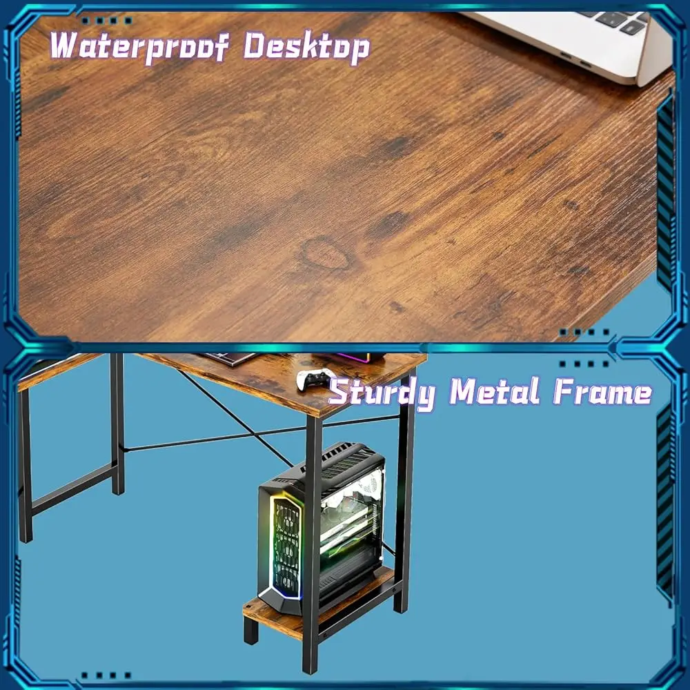 L Shaped Computer Desk Wood Corner Pc Gaming Table With Side Storage Bag For Home Office Small Spaces