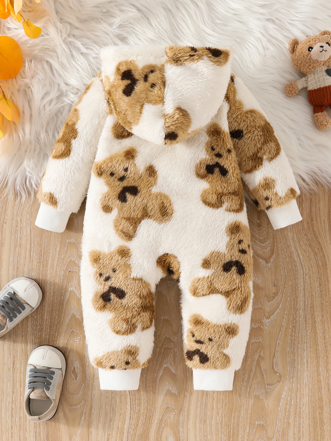 Cute Best-Selling Fluffy Teddy Bear Printed Onesie for Baby Girls