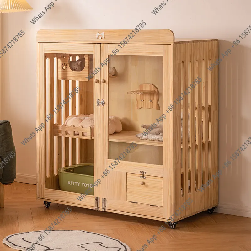 Solid wood cat cage cat villa does not occupy an area of household indoor cat housecabinet kitten nest breeding pet hou