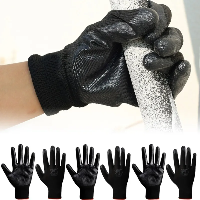 1/10pairs Safety Work Gloves Nitrile Rubber Coating Anti Slip Wear Resisting for Gardening Mechanic Construction Black Gloves