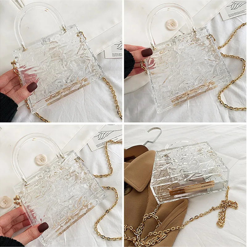 Ice Crack Transparent Lipstick Bags Chain Jelly Women\'s Shoulder Bag Female Designer Luxury Crossbody Bag PVC Mini Handbag Purse