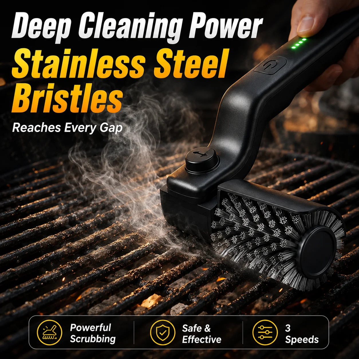 Electric Grill Cleaning Brush 3-Speed Cordless BBQ Cleaner 2600mAh Rechargeable Adjustable Angle Grill Scrubber Tool